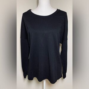 Lanston Black Long Sleeve Relaxed Sweatshirt Top Women Small Black Cotton Tencil